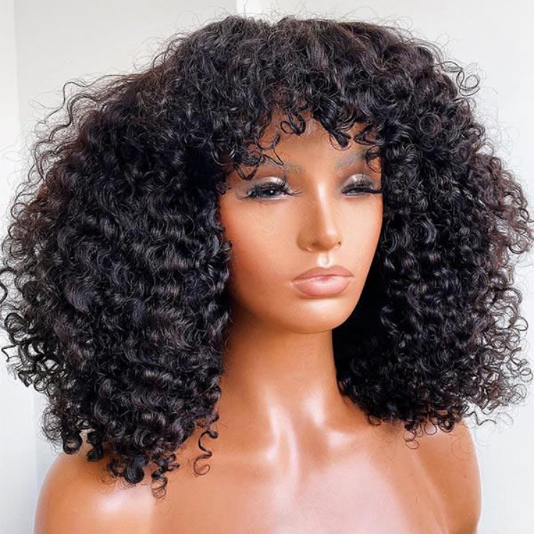 Afro Kinky Curly Wigs with Bangs Virgin Human Hair Glueless hd Lace Human Hair Pre Plucked Deep Curly Human Hair Lace Wigs