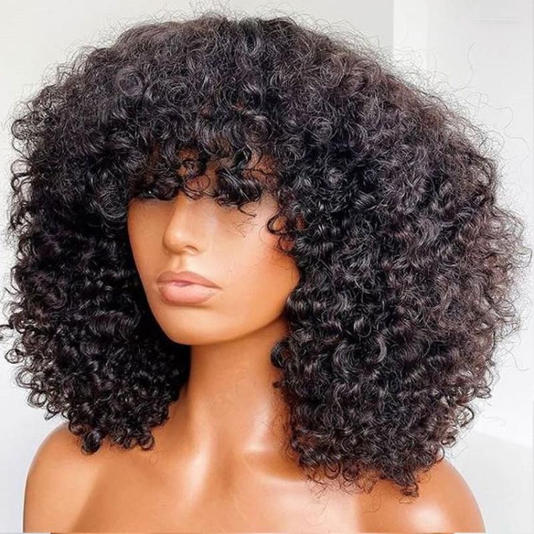 Afro Kinky Curly Wigs with Bangs Virgin Human Hair Glueless hd Lace Human Hair Pre Plucked Deep Curly Human Hair Lace Wigs