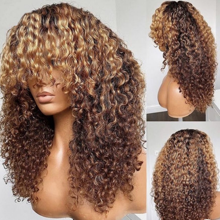 Afro Kinky Curly Wigs with Bangs Virgin Human Hair Glueless hd Lace Human Hair Pre Plucked Deep Curly Human Hair Lace Wigs
