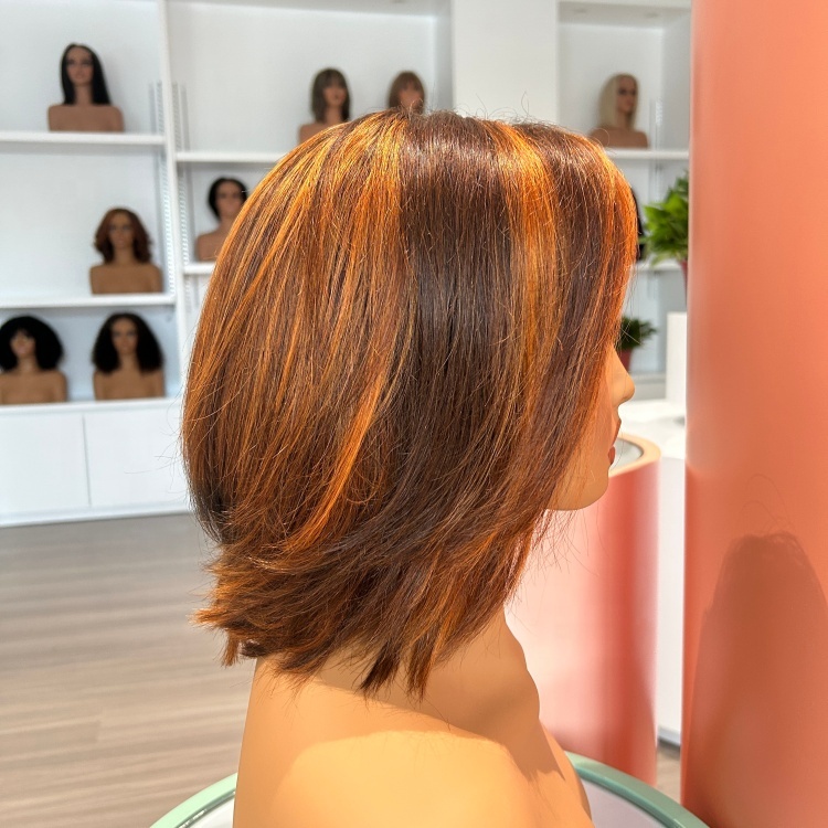 Highlight Color Layered Cut Remy Human Hair Wig 1 Piece Wholesale Vendor Pre Plucked Short Bob HD Transparent Lace 180% Density