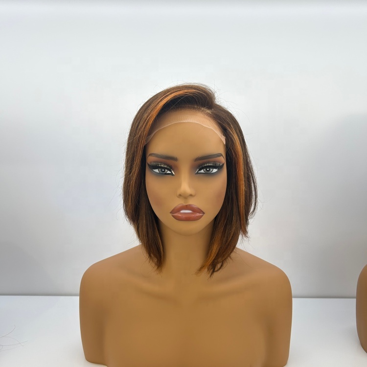 Highlight Color Layered Cut Remy Human Hair Wig 1 Piece Wholesale Vendor Pre Plucked Short Bob HD Transparent Lace 180% Density
