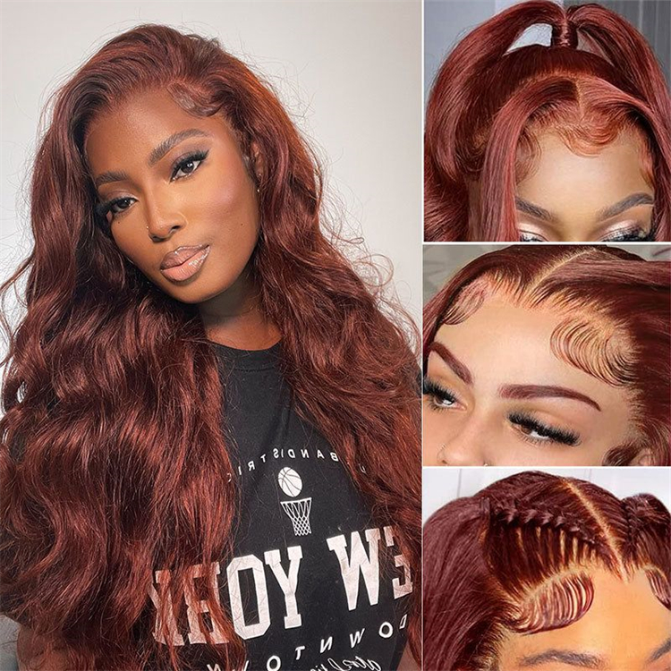 Natural Human Hair Lace Front Wigs Glueless Reddish-brown Brazilian Raw Hair Body Wave Pre Pluck Hd Lace Frontal Wigs for Women