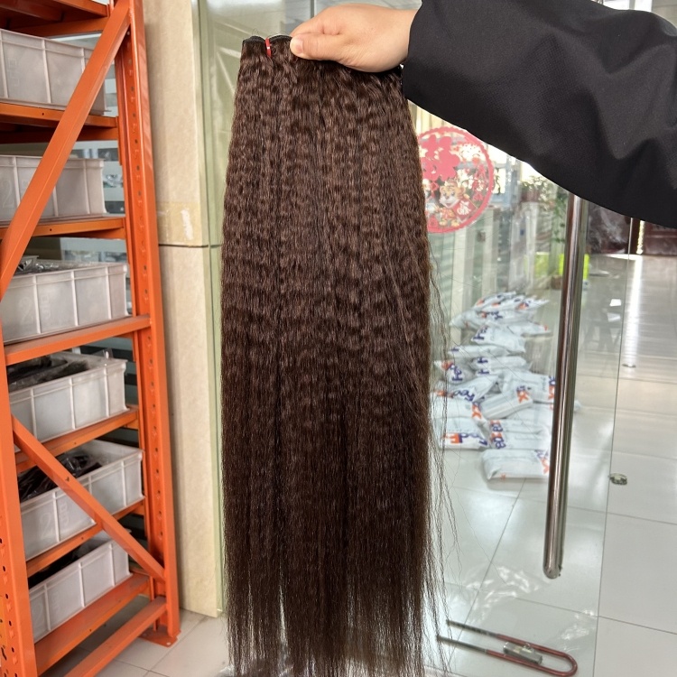 Kinky Straight Human Hair Hair Bundles One Donor Raw Hair Wholesale Vendor Super Double Drawn Virgin Hair Bulk Deal
