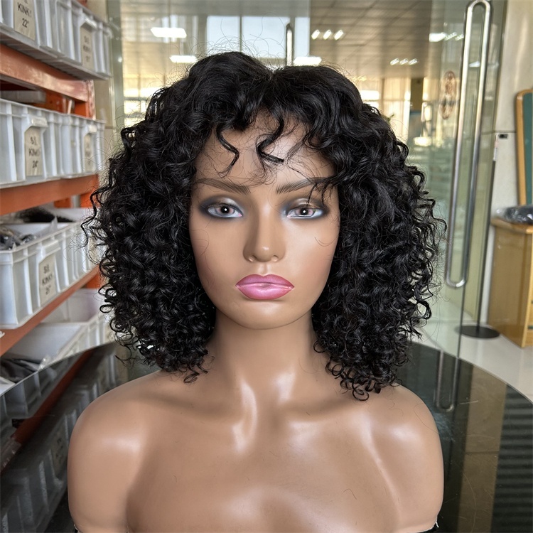Jerry Curly Bob Wig Bangs Human Hair Glueless HD Lace Short Kinky Curly Women Fringe Wig Remy Hair Wholesale