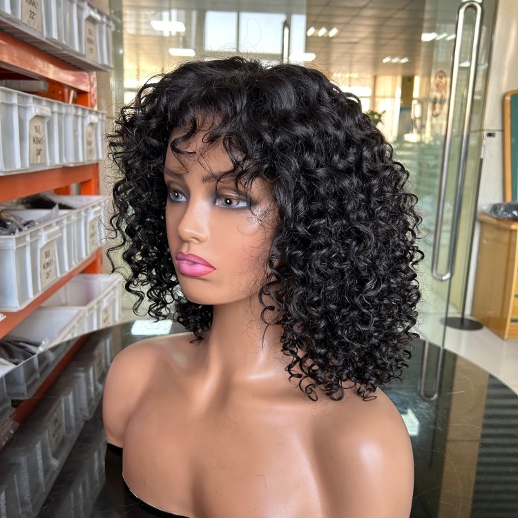 Jerry Curly Bob Wig Bangs Human Hair Glueless HD Lace Short Kinky Curly Women Fringe Wig Remy Hair Wholesale