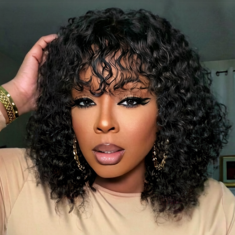 Jerry Curly Bob Wig Bangs Human Hair Glueless HD Lace Short Kinky Curly Women Fringe Wig Remy Hair Wholesale