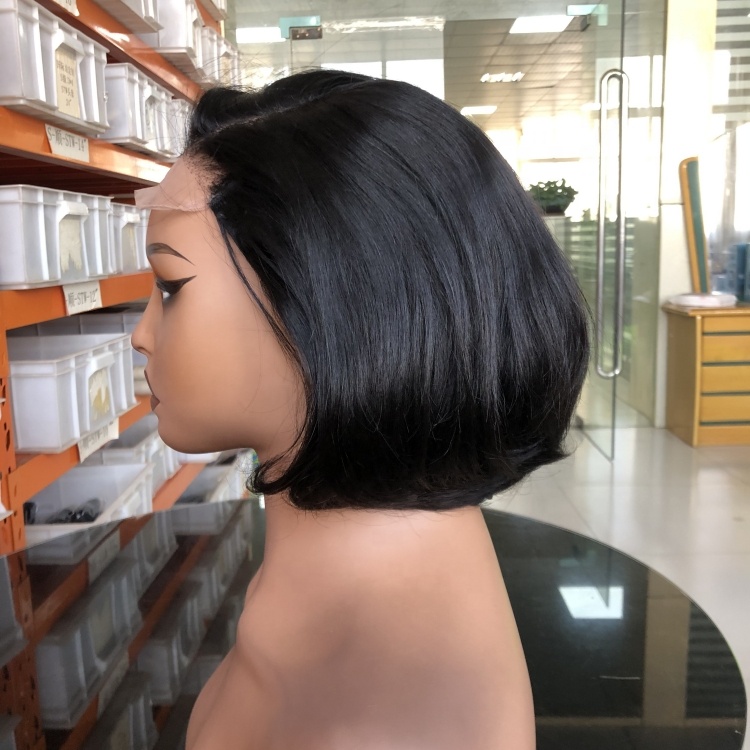 Wear & Go Short Glueless Remy Cambodian Human Hair 3D Cap Bob 5X5 HD Lace Closure Side Part Bangs for Cut 1 Piece 180% Density