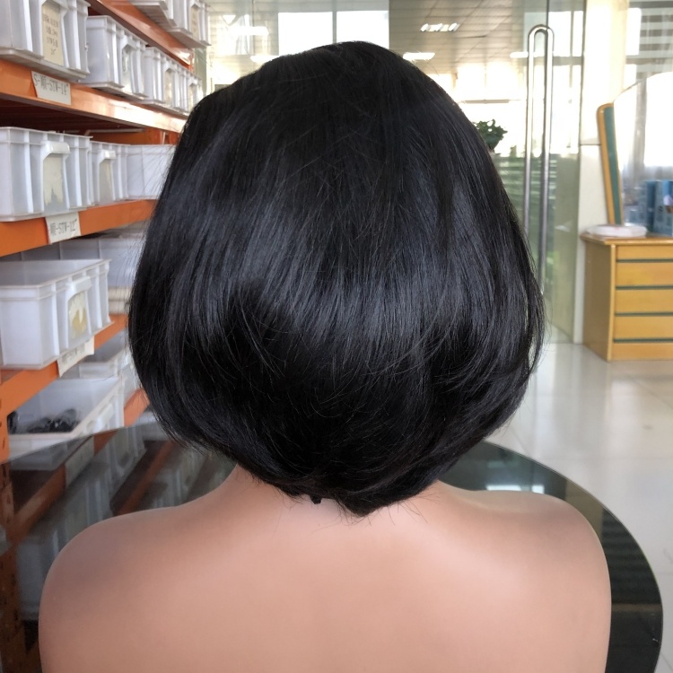 Wear & Go Short Glueless Remy Cambodian Human Hair 3D Cap Bob 5X5 HD Lace Closure Side Part Bangs for Cut 1 Piece 180% Density