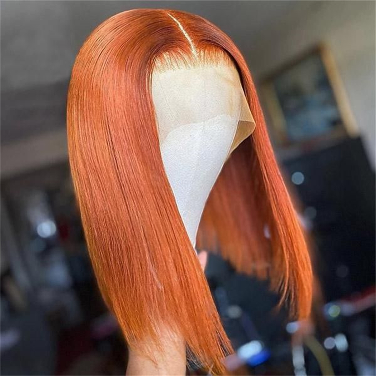 Short Ginger Bob Wig Human Hair 13x4 Frontal HD Transparent Remy Hair 180% Density Pre Plucked Orange Glueless Women 1 Piece