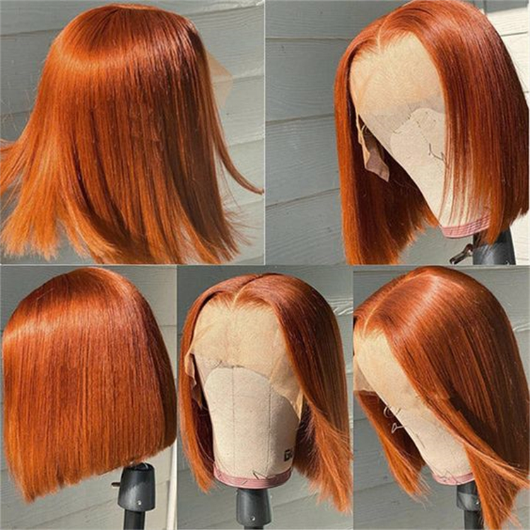 Short Ginger Bob Wig Human Hair 13x4 Frontal HD Transparent Remy Hair 180% Density Pre Plucked Orange Glueless Women 1 Piece