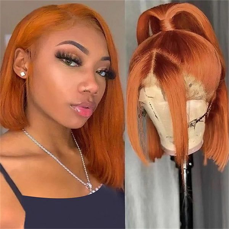 Short Ginger Bob Wig Human Hair 13x4 Frontal HD Transparent Remy Hair 180% Density Pre Plucked Orange Glueless Women 1 Piece