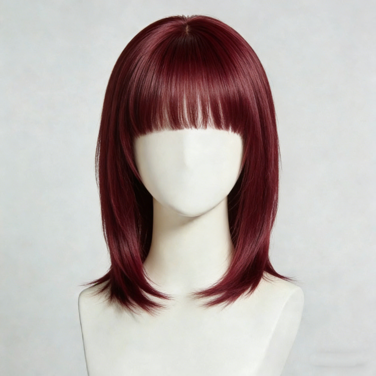 Wear & Go Layer Cut Short Bob Remy Hair Glueless Wigs 3D Cap Transparent HD Lace Closure Middle Part Wig Bangs 12 Inches