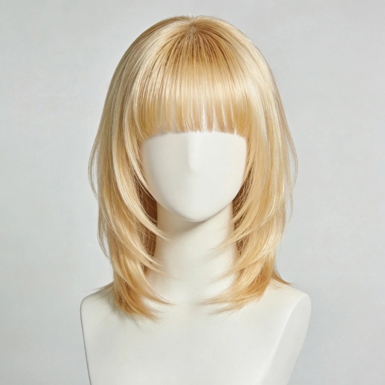 Wear & Go Layer Cut Short Bob Remy Hair Glueless Wigs 3D Cap Transparent HD Lace Closure Middle Part Wig Bangs 12 Inches