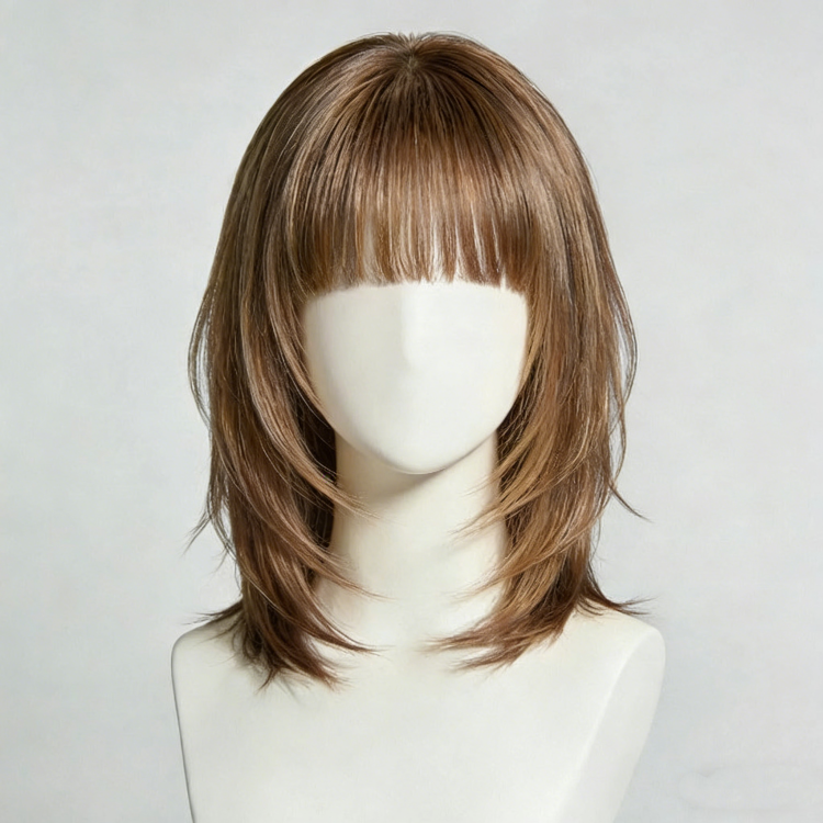Wear & Go Layer Cut Short Bob Remy Hair Glueless Wigs 3D Cap Transparent HD Lace Closure Middle Part Wig Bangs 12 Inches