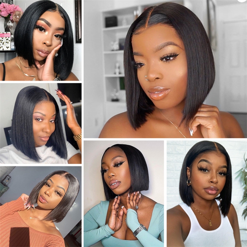 4X4 Transparent for Lace Front Indian Remy Bob Wig Raw & Glueless Wearable Natural Human Hair
