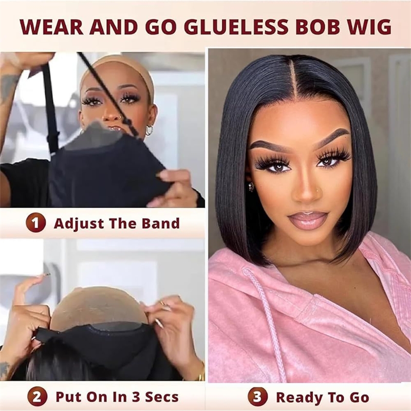 4X4 Transparent for Lace Front Indian Remy Bob Wig Raw & Glueless Wearable Natural Human Hair