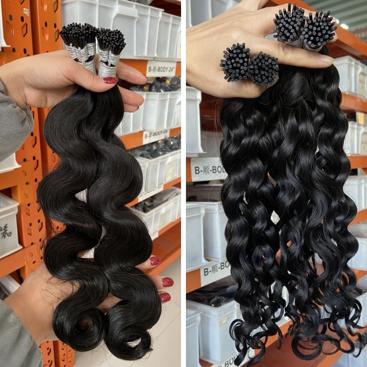 I Tip Hair Extension Human Hair Kinky Straight Remy 100% Burmese Hair Machine Double Weft Seamless Thick End Hair All Colors