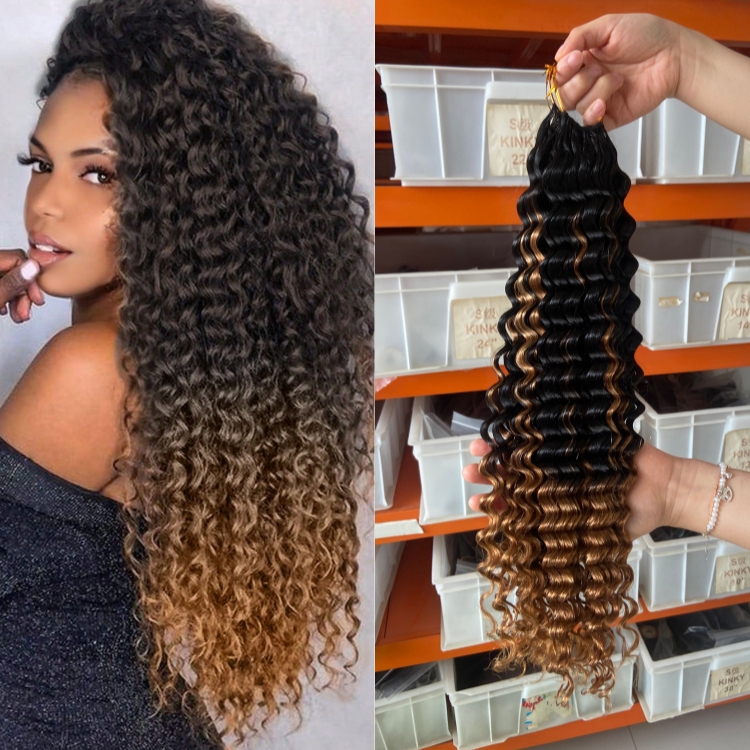 Highlight Color Feather Crochet Human Hair Extension Wholesales Ombre Curly Crochet Hair Deep Water Wave Bulk Hair for Braiding
