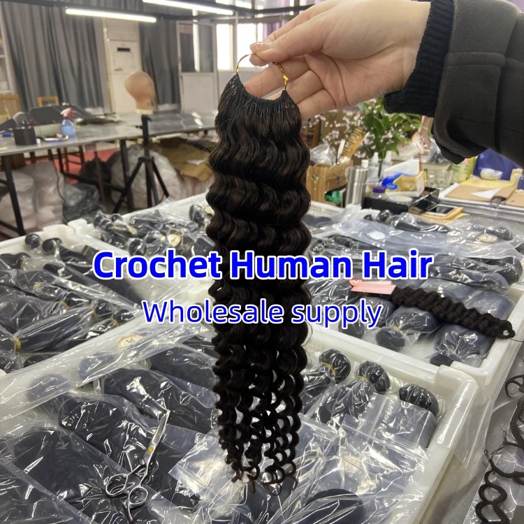 Crochet Human Hair Burmese Curly Bulk Hair Extensions for Braiding Water Wave Feather Human Hair Extension Wholesales Supply