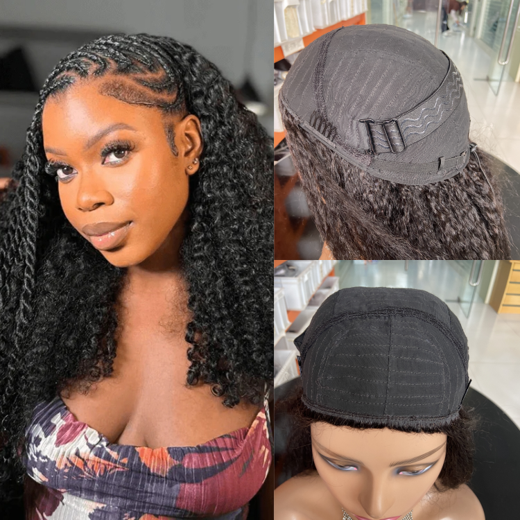 3 in 1 Half Wig Burmese Curly Remy Hair Lace Front Wig with Adjustable Drawstring Glueless Wear & Go Invisible Strap