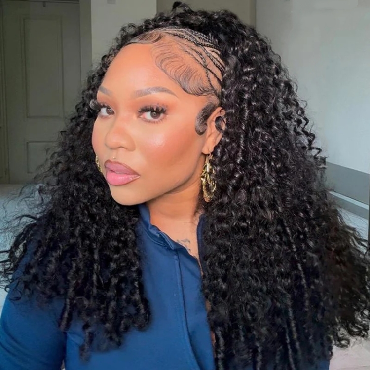 3 in 1 Half Wig Burmese Curly Remy Hair Lace Front Wig with Adjustable Drawstring Glueless Wear & Go Invisible Strap