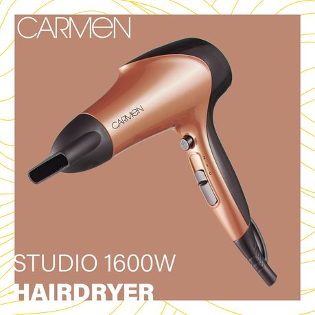 Carmen 1934 Studio Hair Dryer 1600W - Rose Gold, Lightweight with Nozzle