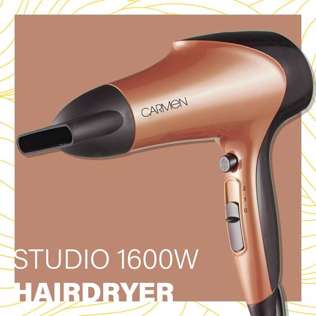 Carmen 1934 Studio Hair Dryer 1600W - Rose Gold, Lightweight with Nozzle