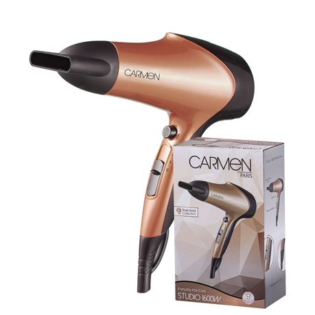 Carmen 1934 Studio Hair Dryer 1600W - Rose Gold, Lightweight with Nozzle