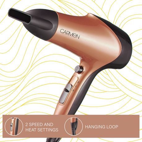 Carmen 1934 Studio Hair Dryer 1600W - Rose Gold, Lightweight with Nozzle