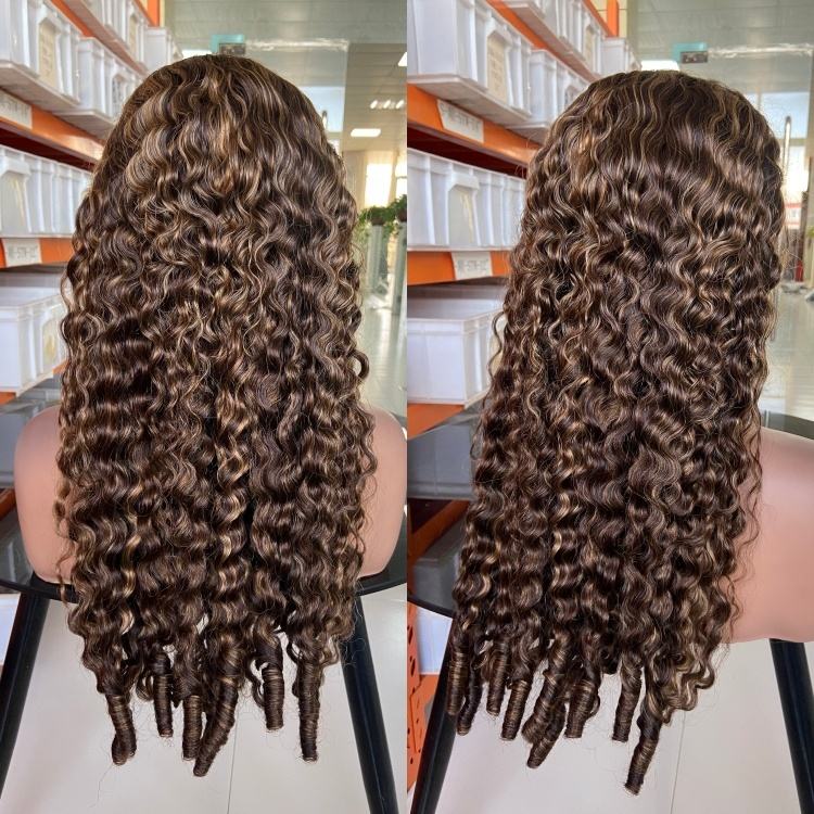 Raw Burmese Curly Wigs 250 Density Human Hair Burmese Curly Wig Highlight 13x4 13x6 Transparent HD Lace Frontal Wig Vendor