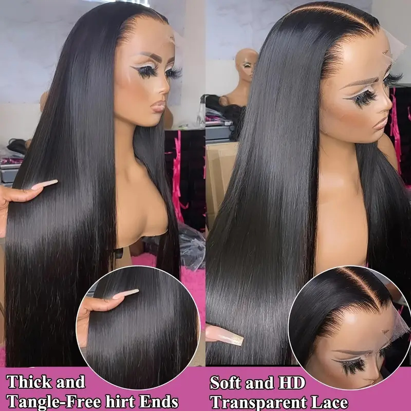 30-38 Inch Blend Straight Lace Front Wigs Human Hair 200% Density 13x4 HD Transparent Wigs Pre Plucked With Baby Hair