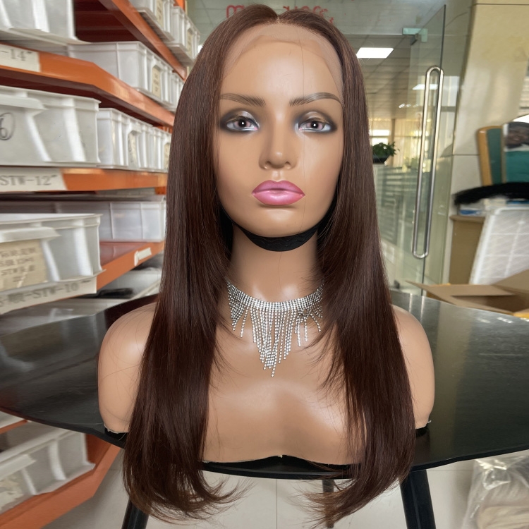 Wholesale 100% Brazilian Human Hair Wig for Women Layer Cut Lace Wig HD Lace #4 Color Straight Style Glueless Features