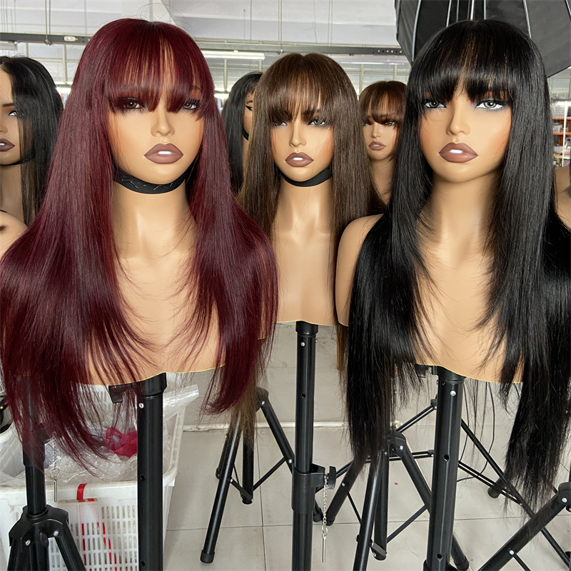 Wholesale 100% Brazilian Human Hair Wig for Women Layer Cut Lace Wig HD Lace #4 Color Straight Style Glueless Features