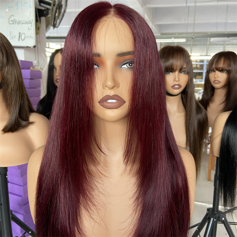 Wholesale 100% Brazilian Human Hair Wig for Women Layer Cut Lace Wig HD Lace #4 Color Straight Style Glueless Features