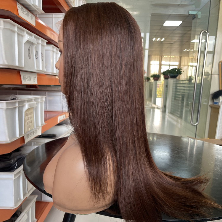 Wholesale 100% Brazilian Human Hair Wig for Women Layer Cut Lace Wig HD Lace #4 Color Straight Style Glueless Features