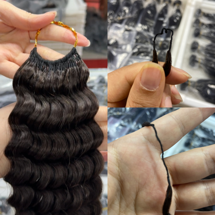 Pre-looped Feather Crochet Human Hair Extension Burmese Curly Wholesale Supply Miracle Knots Crochet Deep Wave Human Hair Bundle