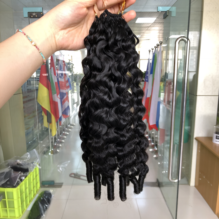 Pre-looped Feather Crochet Human Hair Extension Burmese Curly Wholesale Supply Miracle Knots Crochet Deep Wave Human Hair Bundle