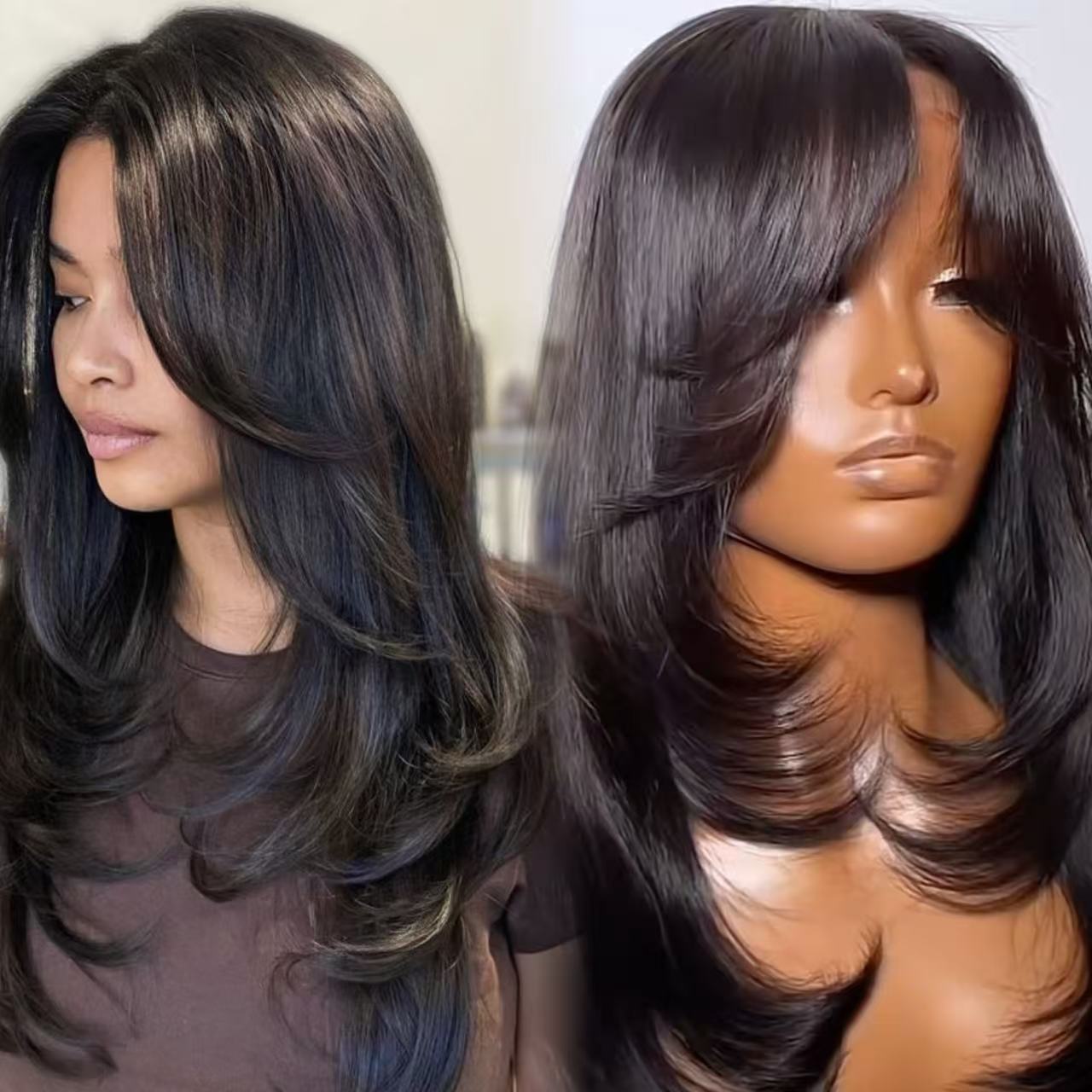 Layer 5x5 Pre-Cut Vietnamese Lace Front Glueless Remy Human Hair Wig Silky Straight Wave Light Brown Lace Customizable Lengths