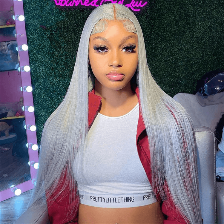 Silver-gray Ash Blonde Human Hair Pre Plucked Lace Front Wig Transparent HD Lace Glueless 1 Piece Wholesale