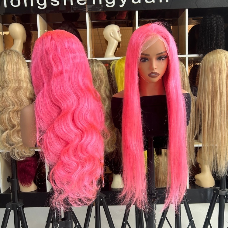 Custom Colored Brazilian Virgin Remy Human Hair Lace Front Wigs with HD Lace Glueless Body Wave 180%-250% Density Medium Length