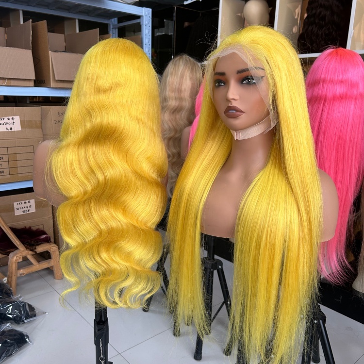 Custom Colored Brazilian Virgin Remy Human Hair Lace Front Wigs with HD Lace Glueless Body Wave 180%-250% Density Medium Length