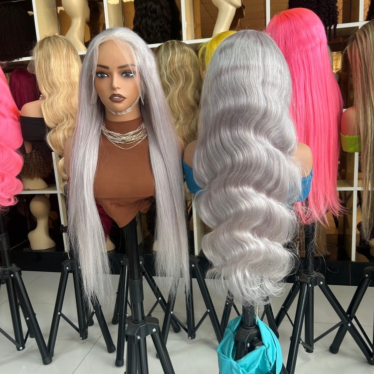 Custom Colored Brazilian Virgin Remy Human Hair Lace Front Wigs with HD Lace Glueless Body Wave 180%-250% Density Medium Length