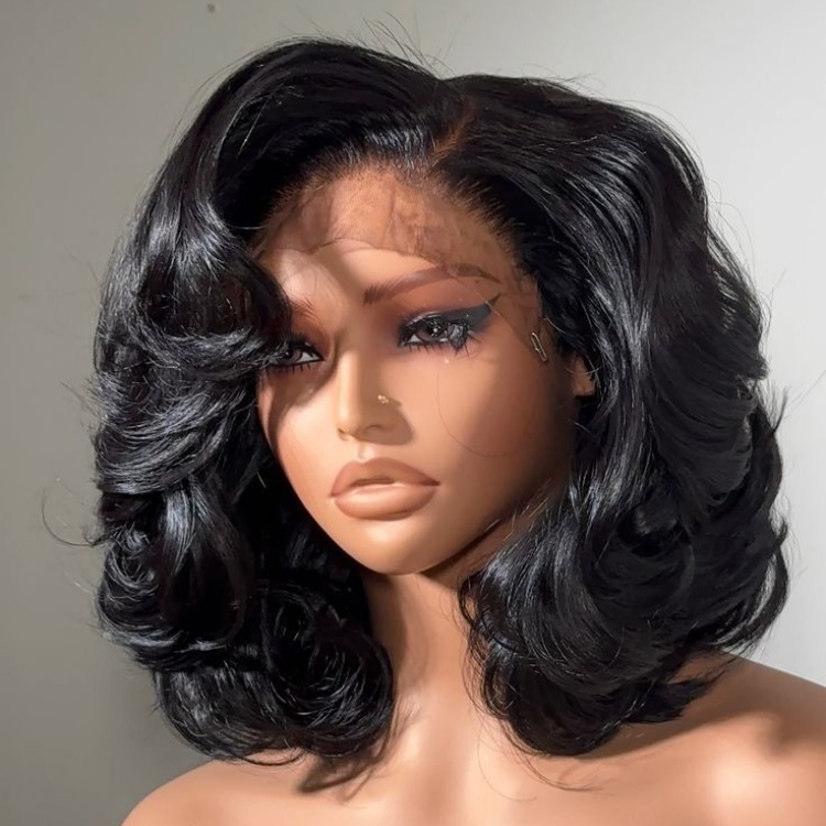 Custom for Color Bouncy Curl Short Bob Wigs Human Hair 200% Density Loose Body Wave Lace Front HD Cambodian Hair