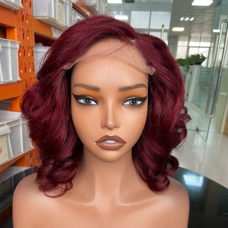 Custom for Color Bouncy Curl Short Bob Wigs Human Hair 200% Density Loose Body Wave Lace Front HD Cambodian Hair