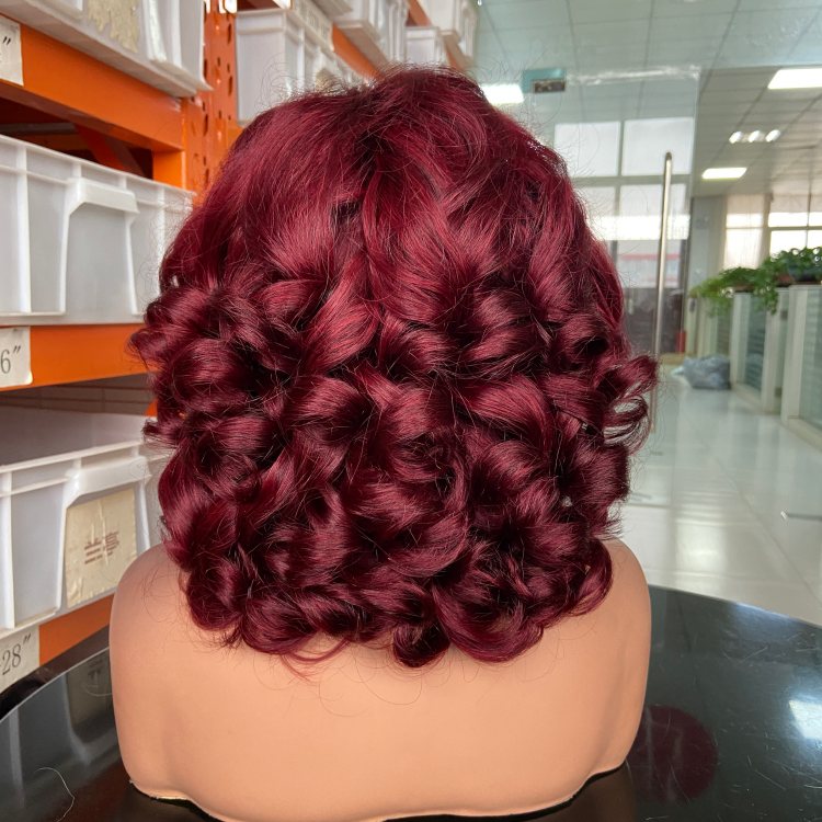 Custom for Color Bouncy Curl Short Bob Wigs Human Hair 200% Density Loose Body Wave Lace Front HD Cambodian Hair