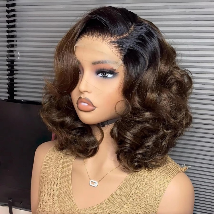 Custom for Color Bouncy Curl Short Bob Wigs Human Hair 200% Density Loose Body Wave Lace Front HD Cambodian Hair