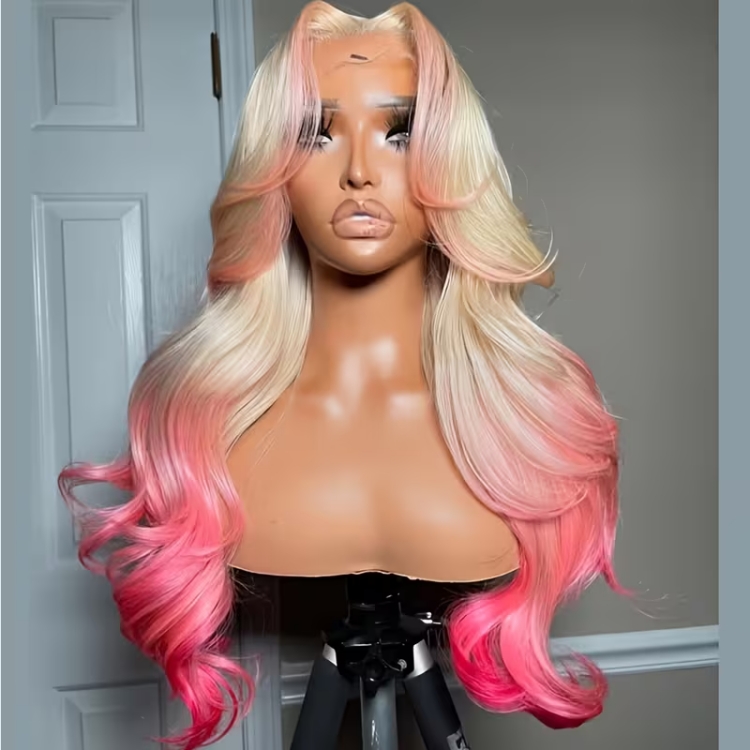 Custom Colored HD Transparent Lace Front Wigs 180% Density Body Wave Remy 100% Human Hair Cambodian for Blonde to Pink