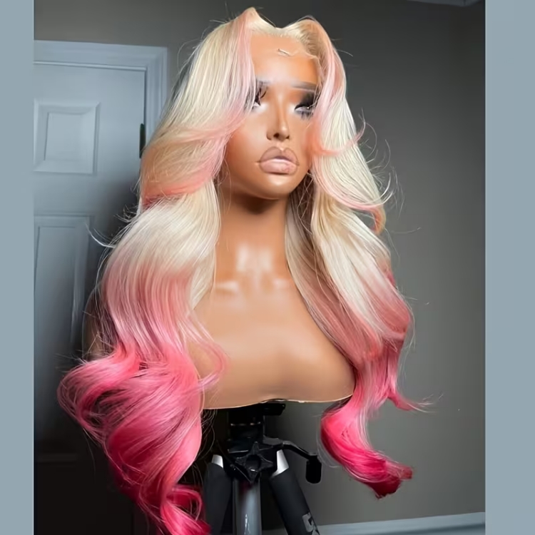 Custom Colored HD Transparent Lace Front Wigs 180% Density Body Wave Remy 100% Human Hair Cambodian for Blonde to Pink