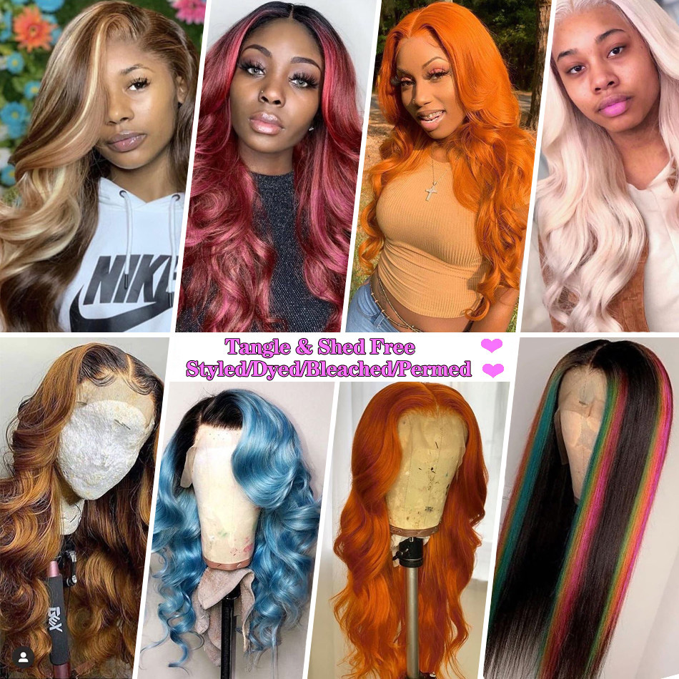 Custom Colored HD Transparent Lace Front Wigs 180% Density Body Wave Remy 100% Human Hair Cambodian for Blonde to Pink