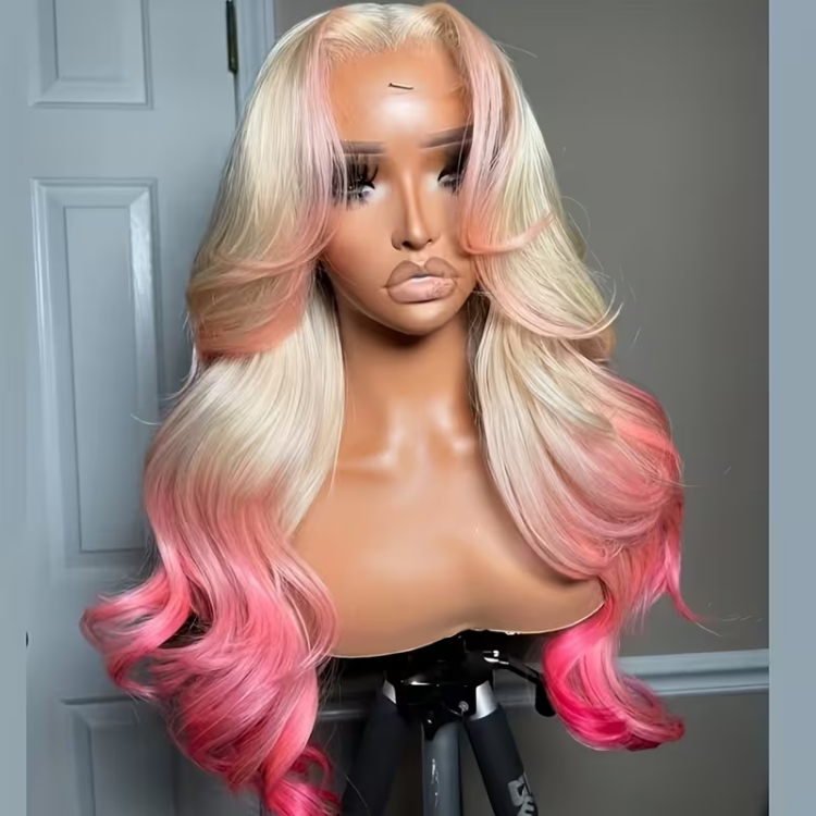 Custom Colored HD Transparent Lace Front Wigs 180% Density Body Wave Remy 100% Human Hair Cambodian for Blonde to Pink